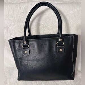 KATE SPADE BLACK LEATHER W/WHITE STITCHING TOTE